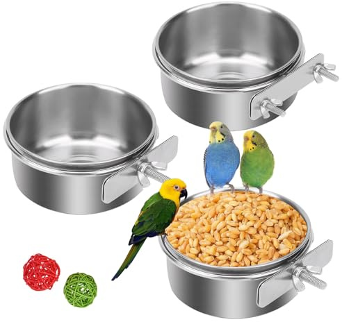 Edelstahl Vogelnapf, 3 Stück Futter Schüssel, Wasserschale, Futternapf Fütterungsbecher zum Aufhängen Käfig-Futterstation für Samen für Vogel Papageien