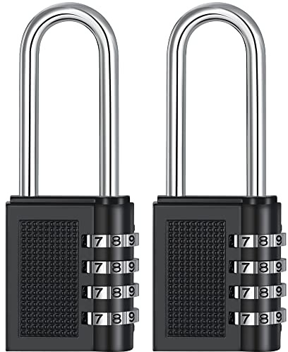 ZHEGE Vorhängeschloss Langer Bügel, Schloss mit Zahlencode (2, L, Schwarz) | 66mm Bügel, Wetterfest, 4 Stellig Zahlenschloss Spind für Schrank, Schließfach, Groß Lock Aussenbereich für Keller, Outdoor