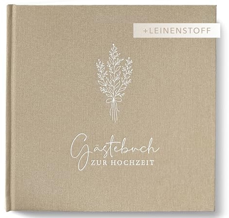 luftundliebe Gästebuch Hochzeit mit Fragen zum ausfüllen, Gästebuch, Hochzeit Gästebuch, Vintage, Hardcover mit echtem Leinenumschlag, Hochzeitsgästebuch, Boho-Stil - Beige
