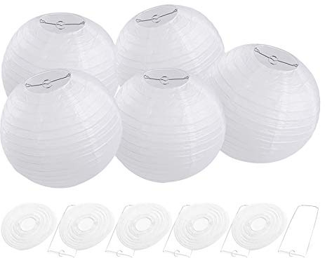 FullBerg 20er weiße Lampions Papier Laterne Ø 20cm 8 rund Ballform Lampenschirm für Hochtzeit Kirche Garten Party Dekoration Weihnachten Papierlaterner Papierlampen