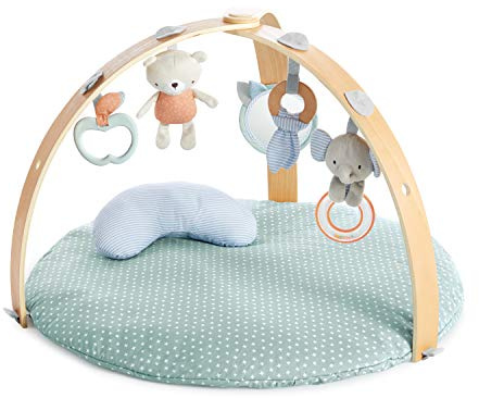 Ingenuity, Cozy Spot Loamy Spielmatte mit Spielbogen aus Holz, Spieldecke mit abnehmbaren Spielzeugen, Wendedecken, Stützkissen, extra Weich, Maschinenwaschbar, Neutral design, ab der Geburt