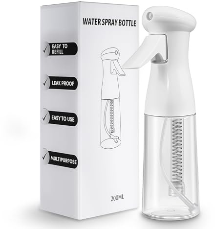 MRUN BONE Ultrafeine Sprühflasche mit kontinuierlichem Nebel - Tropffrei & Auslaufsicher, BPA-Frei & Wiederbefüllbar für Haarstyling, Pflanzen & Reinigung (200ml-transparente)