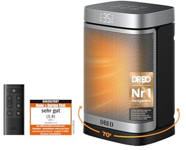 Dreo Heizlüfter Energiesparend Klein, 1500W Heizung Elektrisch mit Thermostat, 70° Oszillierend Elektroheizung, PTC Keramik Heizlüfter Leise, ECO-Modus, 12-Std-Timer, Überhitzungs- & Kippschutz