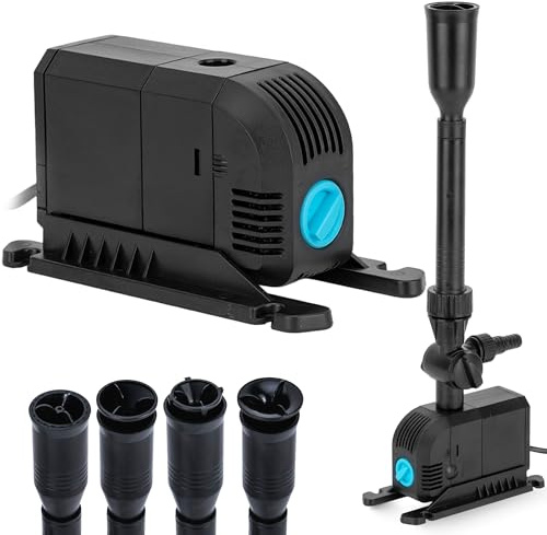 Teicher Teichpumpe FP-900 [20 W, 900l/h] Springbrunnen für Außen, Springbrunnenpumpe inkl. Aufsätze & Filter Schwamm | Teich, Miniteich, Wasserspiel, Fontänen, Bachlauf, Wasserfall Pumpe aussen klein