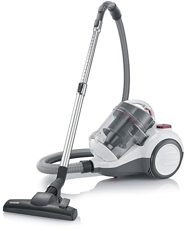 Severin Beutelloser Zyklon-Staubsauger, Bodenstaubsauger für konstante Saugkraft, Staubsauger ohne Beutel, 800 W, 9 m Aktionsradius, 79 dB, 2,1 L Volumen, weiß-rot-anthrazit, CY 7088