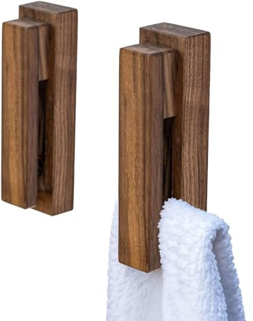 JINMURY Moderne Hölzerne Handtuchhalter - Satz von 2 Selbstklebende Handtuchhaken Holz Wand Handtuchhalter Home Decor - Langlebig, Einfache Installation, Hält Fest Handtuch (Nussbaum)