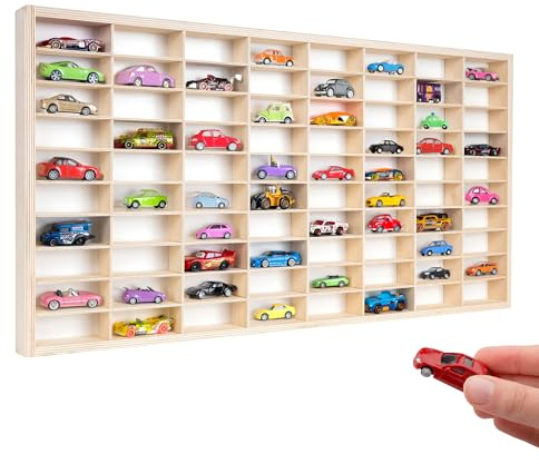 Creative Deco Setzkasten Holz Sammlervitrine für Autos - 80 verstellbare Fächer | Horizontales Wandregal für Miniaturen | Schaukasten Vitrine Hängend Sammelbox Sammelvitrine 78,8 x 40 x 4,5 cm
