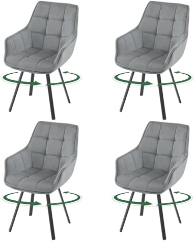EUGAD Esszimmerstühle 4er Set Drehbar Armlehnen Dunkelgrau | Rückenlehne Metallbeine Modern Für Esszimmer Für Wohnzimmer