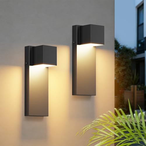 K-Bright LED Außenwandleuchte 16W,2 Stück Außenlampe Außenleuchte 3000K Warmweiß IP65 Wasserdicht | Edelstahl-Wandleuchte für Innen/Außen, Balkon, Garten, Garage & Korridor | Schwarz
