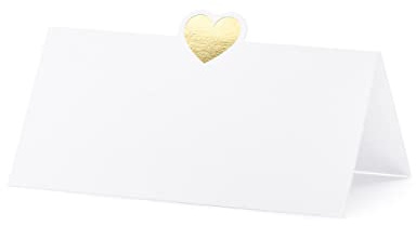 PartyDeco Tischkarten 10x5cm 10 Stück mit Herz Platzkarten Hochzeit Geburtstag Taufe blanko weiß Gold