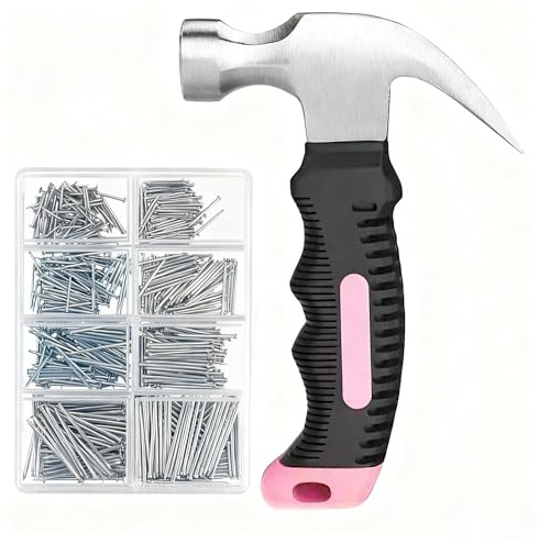 560 Stück kleine Nägel zum Aufhängen von Bildern, Sortimentsset & 325 g kleiner Hammer, Mini-Hammer-Set mit Hardware-Nägeln, 280 Wandnägel & 280 Finishing-Nägel