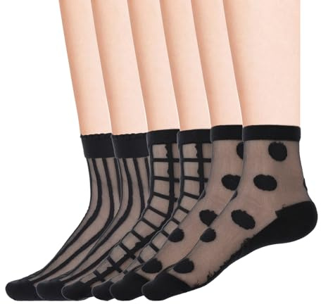Telooco 3 Paar Nylon Socken Damen Nylonstrümpfe Dünne Söckchen Schwarz