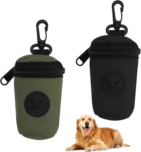 2 Stück Kotbeutelspender Hund Outdoor Kompakter Hundekotbeutelhalter aus 900D Polyester Seitliche Öffnung Reißverschluss & Karabiner Ideal für Spaziergänge Reisen Camping mit Haustieren