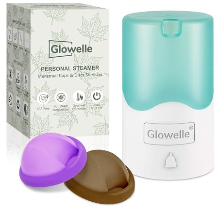 GLOWELLE Menstruationsscheibe & Sterilisator Set, Mini Disc Dampfreiniger mit 2 weichen wiederverwendbaren Discs, Tampon-, Pad- & Cup-Alternative für Frauen, Reisetauglich