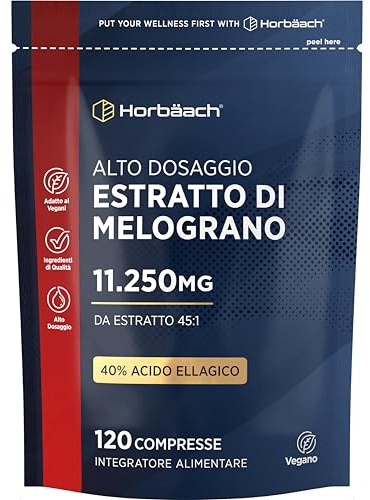 Granatapfel Extrakt 11.250mg je tablette | 40% Ellagsäure (45:1 Extrakt) | 4 Monate Vorrat - 120 Vegane Tabletten | Hochdosiert | von Horbaach