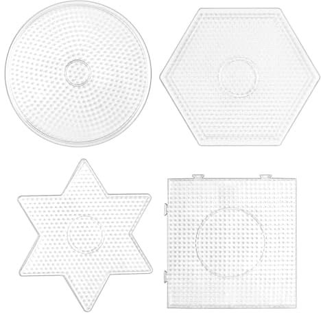 Bügelperlen Platten Set, 4 Stück Stiftplatte für Bügelperlen | Transparent, Groß, Quadratisch, Sechseckig, Stern, DIY Prozess, Manuelle Erstellung