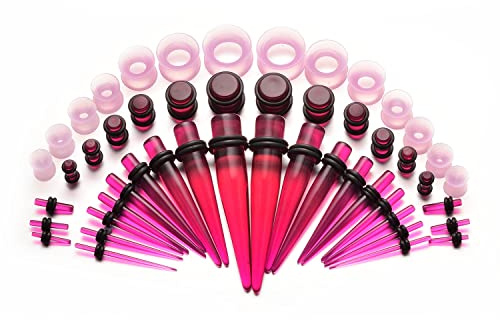 vogem 50 Stück Dehnstäbe Tunnel Set 14G-00G Acryl Tapers/Plugs Ohr 1.6mm-12mm Silikon Tunnel Damen Herren Ohrdehner Kit Piercing Schmuck (Tiefviolett)