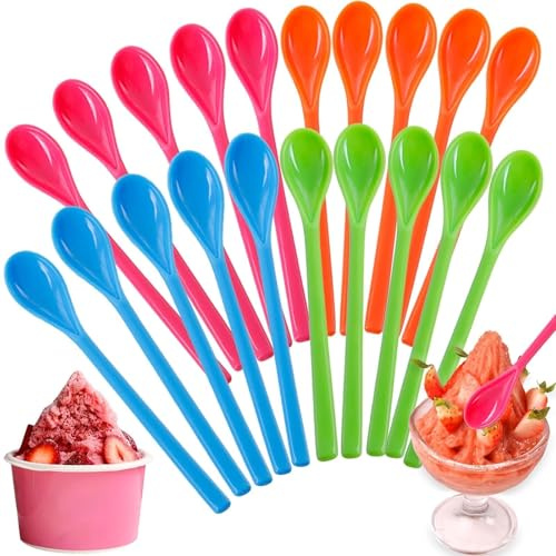 20 Stück Eierlöffel bunt, langer Löffel, Eislöffel, lang, Marmeladenlöffel, Latte Macchiato Löffel, Joghurtlöffel, lang, für Küche, Kaffee, Getränke, Eis, Joghurt