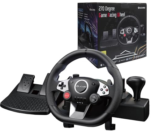 DuLingKer PC Lenkrad mit Pedalen und Schaltung, 270° Gaming Lenkrad für PC/PS4/Switch/PS3/Xbox One/Xbox 360/Android TV, Racing Wheel PC mit Schaltwippen, Vibrationen Feedback
