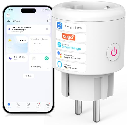 SURFOU WLAN Steckdose mit Strommessgerät, Smart Home Zeitschaltuhr Steckdose, 2.4 GHz WiFi Smart Plug Funktioniert mit Alexa, Google Home, Sprachsteuerung, Fernzugriff, Kein Hub Notwendig
