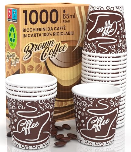 1000 Espresso Pappbecher 65ml Biologisch Abbaubare Kaffee Einwegbecher | Ökologisches Design BrownCUP - Kleine Größe für italienischen Espresso für Heißen Getränken