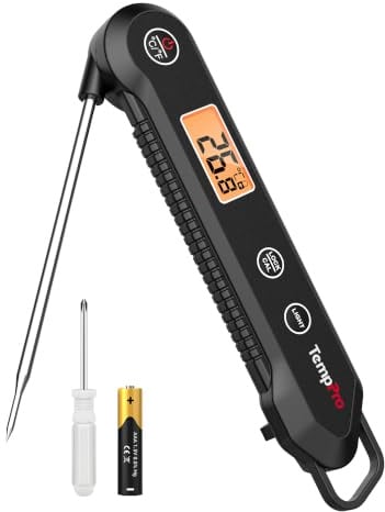 TempPro Fleischthermometer IPX6 Wasserdicht 0.5°C Präzise Grillthermometer | 3s Schnelle Reaktion Faltbares Küchenthermometer für BBQ, Braten, Grill und Getränken Schwarz Ex-ThermoPro