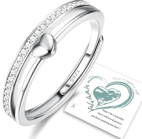 Adramata Ring Silber 925 Damen Verstellbar Herzring Stapeln Daumenring Eheringe Silber 925 Verlobungsring Promise Ring Engagement Ringe Frauen Rosegold Band Ring Gold Silber Ring für Damen Schmuck