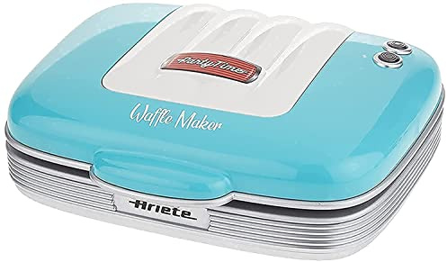 Ariete Waffeleisen Party Time 1973, Waffelplatte mit Antihaftbeschichtung, Kabelaufwicklung, Sicherheitsverschluss und Betriebskontrollleuchte, 700 W, Hellblau
