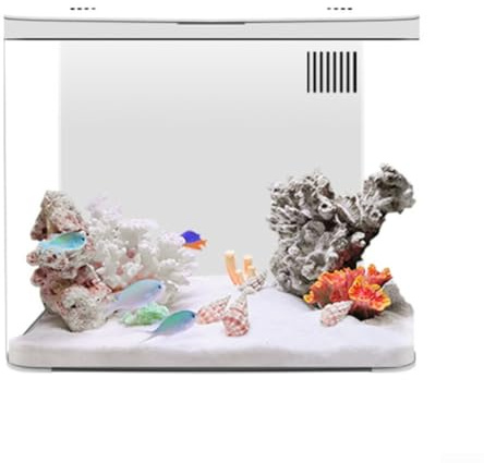 HpLive Acryl Aquarium Starter Set mit Leiser Pumpe Desktop Betta Fischbecken LED Beleuchtung Filtrationssystem(White)