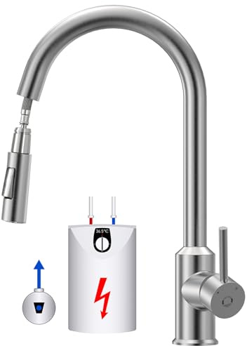 CECIPA Niederdruck Armatur Küche Ausziehbar, Höhe 404mm Wasserhahn Küche 3 Anschlüsse mit Hohem Bogen, 360°Schwenkbar küchenarmatur niederdruck,G3/8 Anschluss,Edelstahl