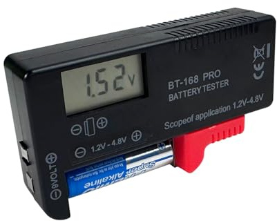 OcioDual Digitaler Batterietester, BT-168 PRO, AAA C D 9V 1,5V 18650 14500 Batterieprüfer, Lithiumbatterien, Knopfzellen, Batterietester für alle batterien, Spannungsprüfer, Schwarz