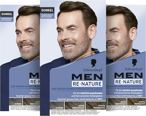 Men Perfect Re-Nature Männer Dunkelbraun bis Schwarz (3x 145 ml), Re-Pigmentierungs-Creme, stellt ohne Haare färben die Naturhaarfarbe wieder her und kaschiert schonend graue Haare