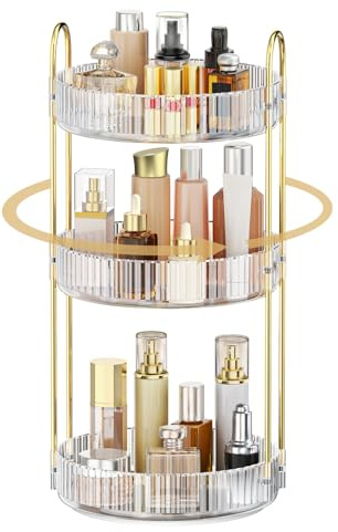 MOKANI Make Up Kosmetik Organizer, 360° Dreh Schmink Organizer, 3 Ebenen | Multifunctional Makeup Skincare Aufbewahrungssystem für Schminktisch, Badezimmer, Schlafzimmer, Transparent