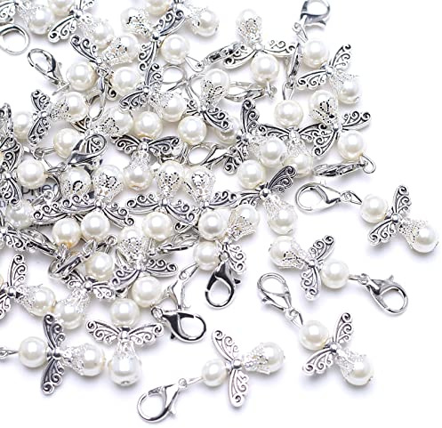 YIEUR 40 Stück Schutzengel Anhänger , klein Schutzengel Gastgeschenke Hochzeit Taufe, 4cm Schutzengel Anhänger Perlenengel Konfirmation Geburtstag Handmade Geschenk für Gäste