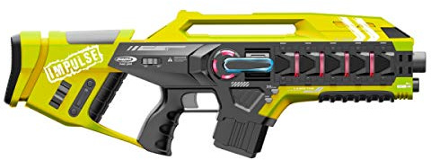 JAMARA 410083 Impulse Gun – Rifle Set gelb/rot – Laser Tag mit 3 Battlemodi Spieler je Team, Last Man Standing, Duell, 4 simulierte Waffen mit Soundeffekte, bis 40m Reichweite