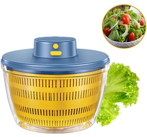 Automatischer Salatschleuder USB-Wireless, 4000ml Salatspinner mit Akku, Schüssel zum Servieren & Schnell-Entwässern, Kabellose Küchenhilfe, Lange Laufzeit, Blau
