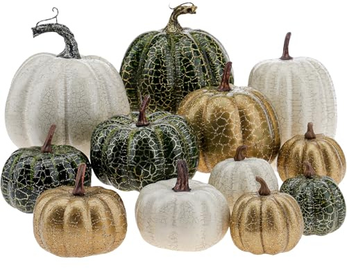 Funzhan 12 Stück Verschiedene Größe Künstliche Kürbisse Erntedank Schaum Kürbisse Herbst Ernte Dekoration Für Halloween Zuhause Küche Tabelle Party zubehör