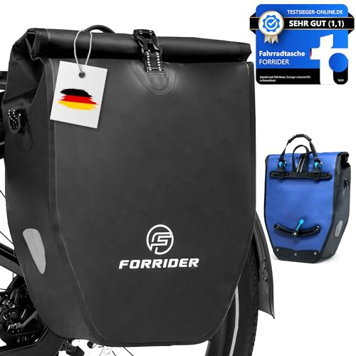 Forrider Fahrradtasche Wasserdicht für Gepäckträger [25L] mit Schultergurt & Reflektoren | Fahrrad Gepäckträgertasche | E-Bike & Fahrrad Tasche Fahrradtaschen Gepäckträger Tasche hinten (Schwarz)