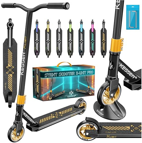 KESSER® Stunt Scooter X-Limit-Pro 360° Lenkung Funscooter Stuntscooter mit Ständer ABEC 9 Kugellagern, 110mm PU Räder, mit Ständer,Kickscooter Tretroller Cityroller Trick Roller für Kinder Erwachsene