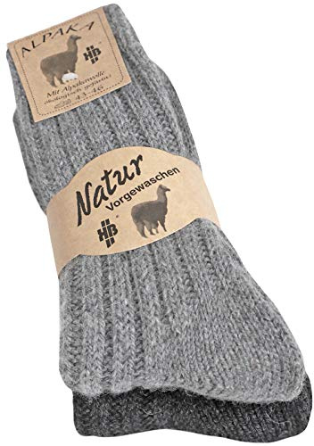 2 Paar Alpaka Socken Damen & Herren, warme Wollsocken aus Alpakawolle, flauschige Wintersocken, dicke Kuschelsocken & Thermosocken KB-Socken