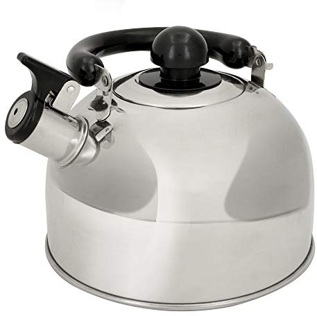 alpina Wasserkocher - Pfeifkessel aus Edelstahl - Teekessel für Herd - Teekanne geeignet für Induktion und Gas - Silber, 1.8 Liter