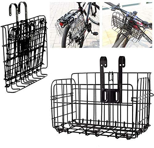 ASPIRER Fahrradkorb Vorne - Faltbar Lenkerkorb Vornekorb, Drahtgeflecht Zusammenklappbar Abnehmbar Vorne Hinten Hängender Fahrradkorb Rostfrei für Studenten/Bergsteiger/Cam (Black)