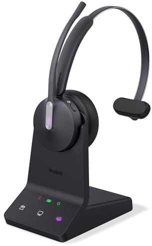 Yealink WH64 Mono Wireless Headset mit Mikrofon,DECT & Bluetooth Dual Modus | Teams-zertifiziert,185M Reichweite,26H Sprechzeiten,3 Noise Cancelling Mikrofon,On-Ear Kabellos Kopfhörer für PC Telefon VoIP