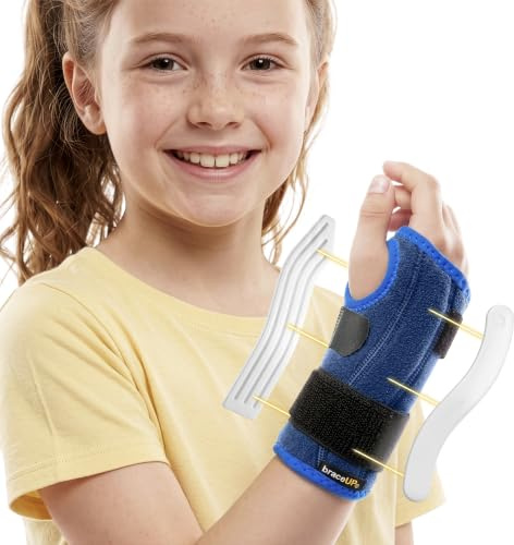 BraceUP Stabilisierte Handgelenkbandage für Kinder – Handgelenkstütze für Jungen und Mädchen, Handgelenkschiene für den täglichen Gebrauch (Größe: 100–150 cm) (Blau, Einheitsgröße, Rechts)