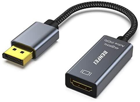 BENFEI Aktiv DisplayPort auf HDMI Adapter, Unidirektional DisplayPort DP Computer zu HDMI Monitor Adapter (Stecker zu Buchse), Unterstützung 4K@60Hz/2K@144Hz/1080P@165Hz, Eyefinity Multi Display