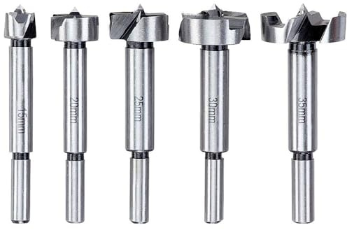 kwb Forstner-Bohrer-Set, 5-teilig für Holz 15-35 mm, mit abgedrehtem Schaft, geschmiedeter Bohrkopf, präzise Bohrungen