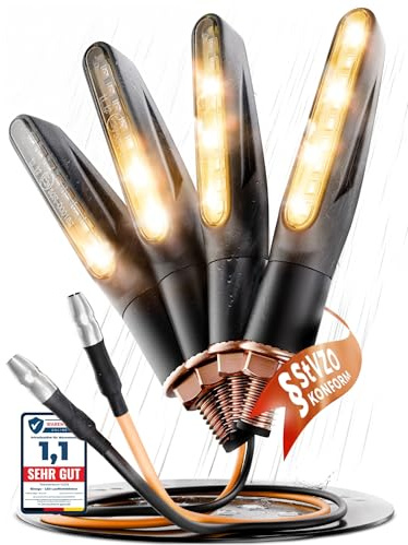 Binego® 4x LED Blinker Motorrad E Geprüft mit Lauflicht LED | Universelle Mini Blinker Moped Zubehör | StVZO konform (4er Set)
