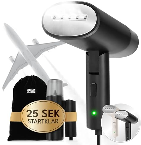 LEBENLANG Steamer Dampfglätter Reise - Kompakt Faltbar & Inkl. Reise Set I Steam Iron Dampfbürste Dampfbügeleisen für Dampfglätten Bügeln im Urlaub I Hand Reisesteamer mini handheld Travel Steamers