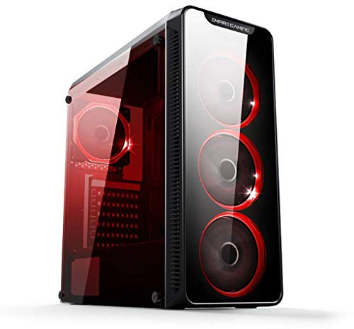 EMPIRE GAMING Warmachine - Gamer-PC-Gehäuse – Mittelgroßer ATX Gehäuseturm - 4 Geräuschlose Lüfter - LED-RGB-Dual-Ring: Rückbeleuchtung mit 11 Modi - Front und Seite aus Vorgespanntem Glas