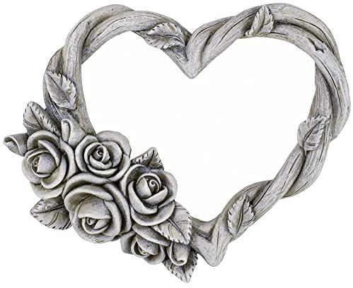 matches21 Schöner Grabschmuck Herz in grau wetterfest als Grabdekoration - Grabherz mit Rose für Friedhof aus Kunststein - Herz Dekoration für Grab 14,2 x 11,5 cm
